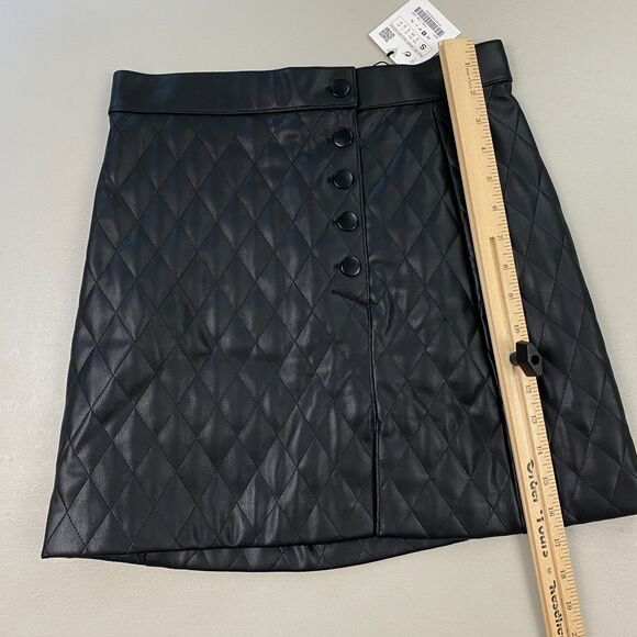 Zara Faux Leather Mini Skirt Women Small Black Quilted A Line Retro Y2K Pleather - Picture 6 of 12